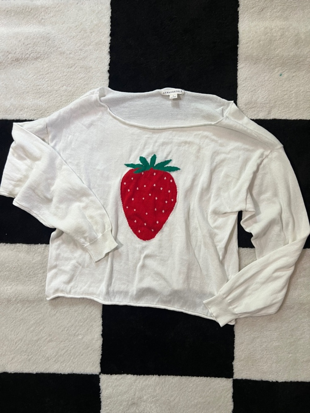 Aeropostale White Long-Sleeve Top with Red & Green Strawberry